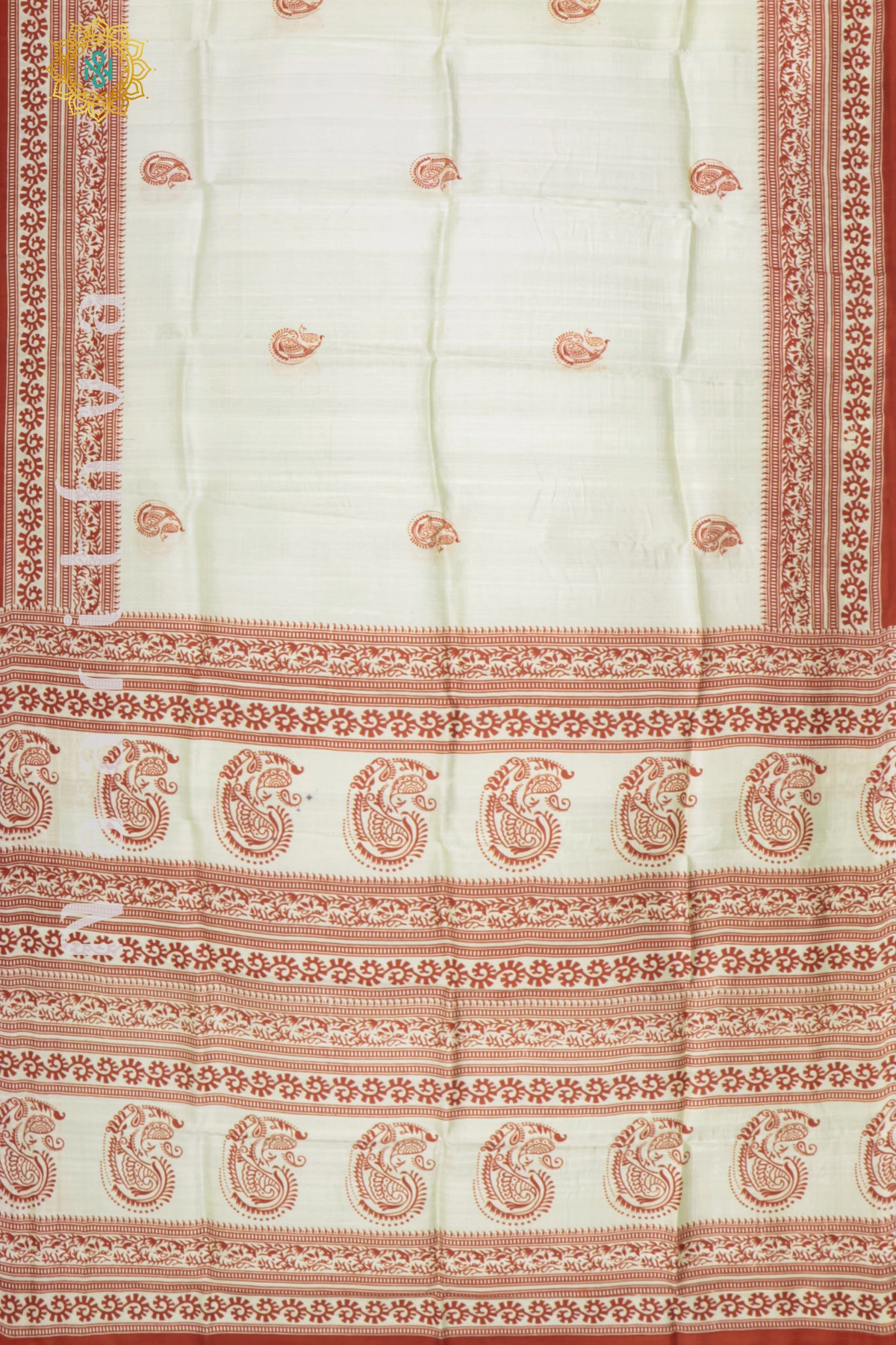 WHITE WITH RED - PURE MULBERRY SILK WITH BLOCK PRINT