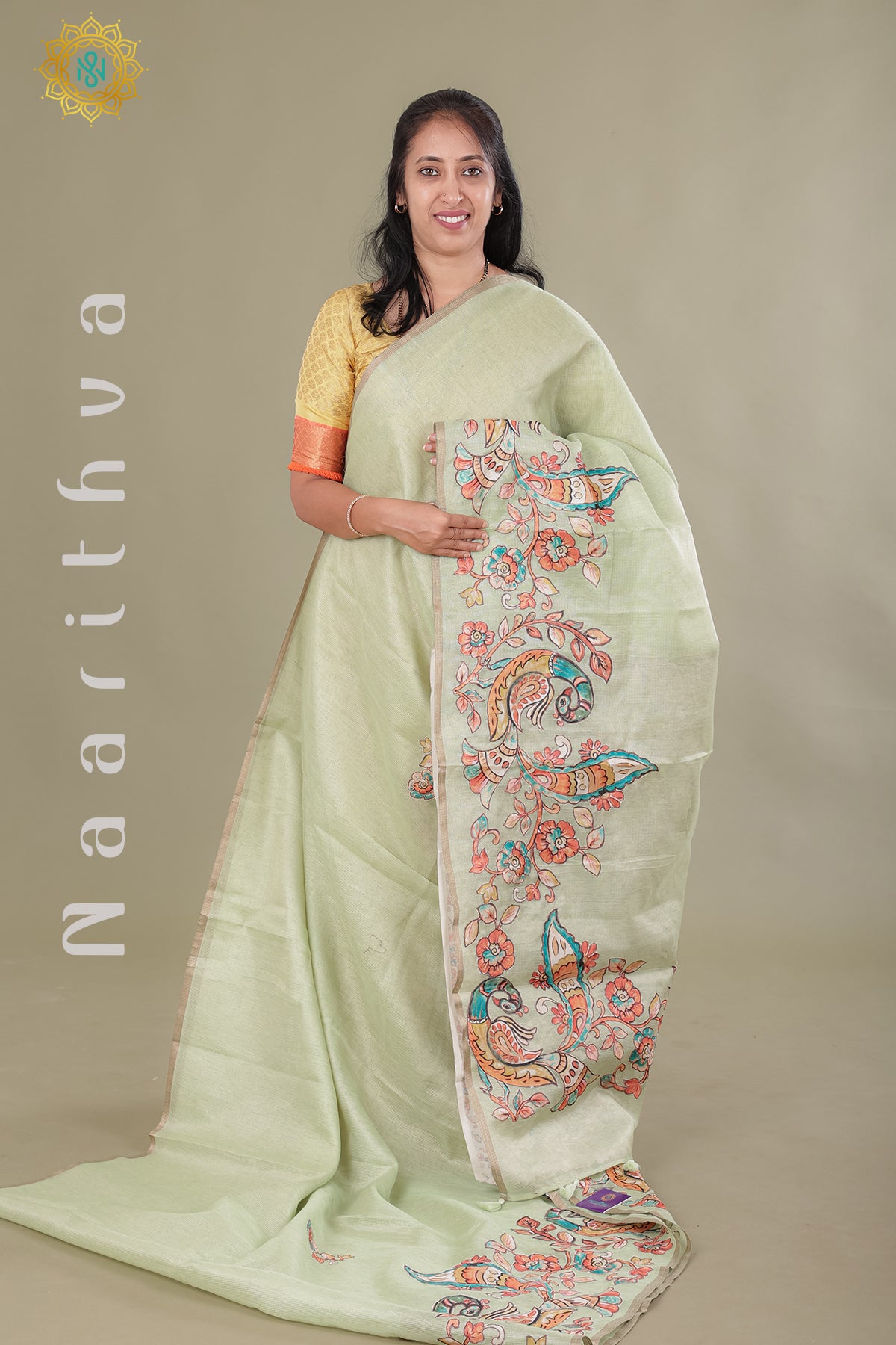 PISTA GREEN - KOTA TISSUE WITH APPLIQUE WORK