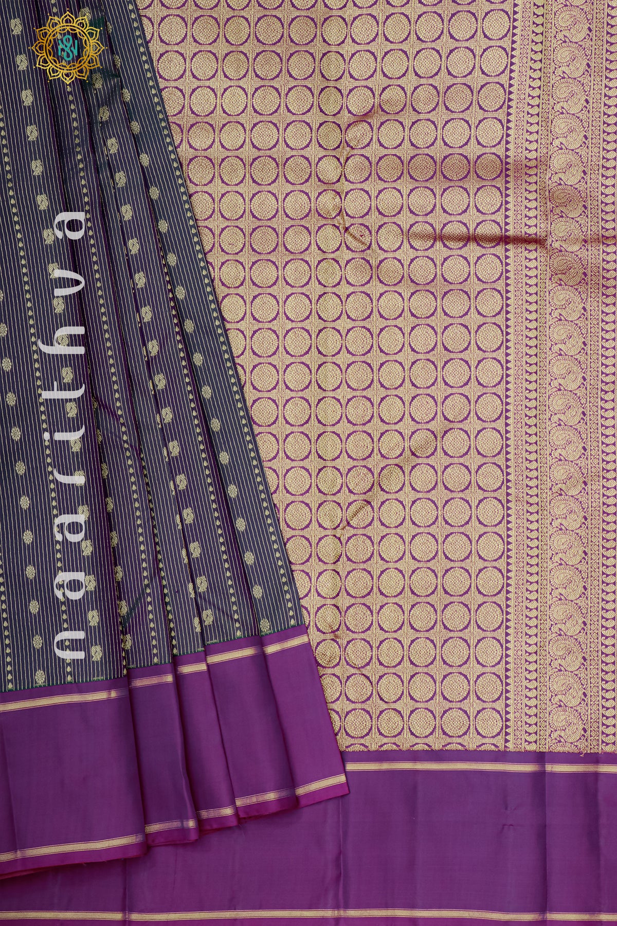 DUAL SHADE OF GREY WITH PURPLE - PURE KANJIVARAM SILK