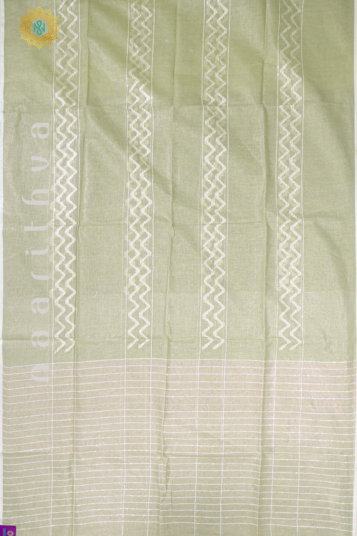 GREEN WITH BIEGE - PURE LINEN