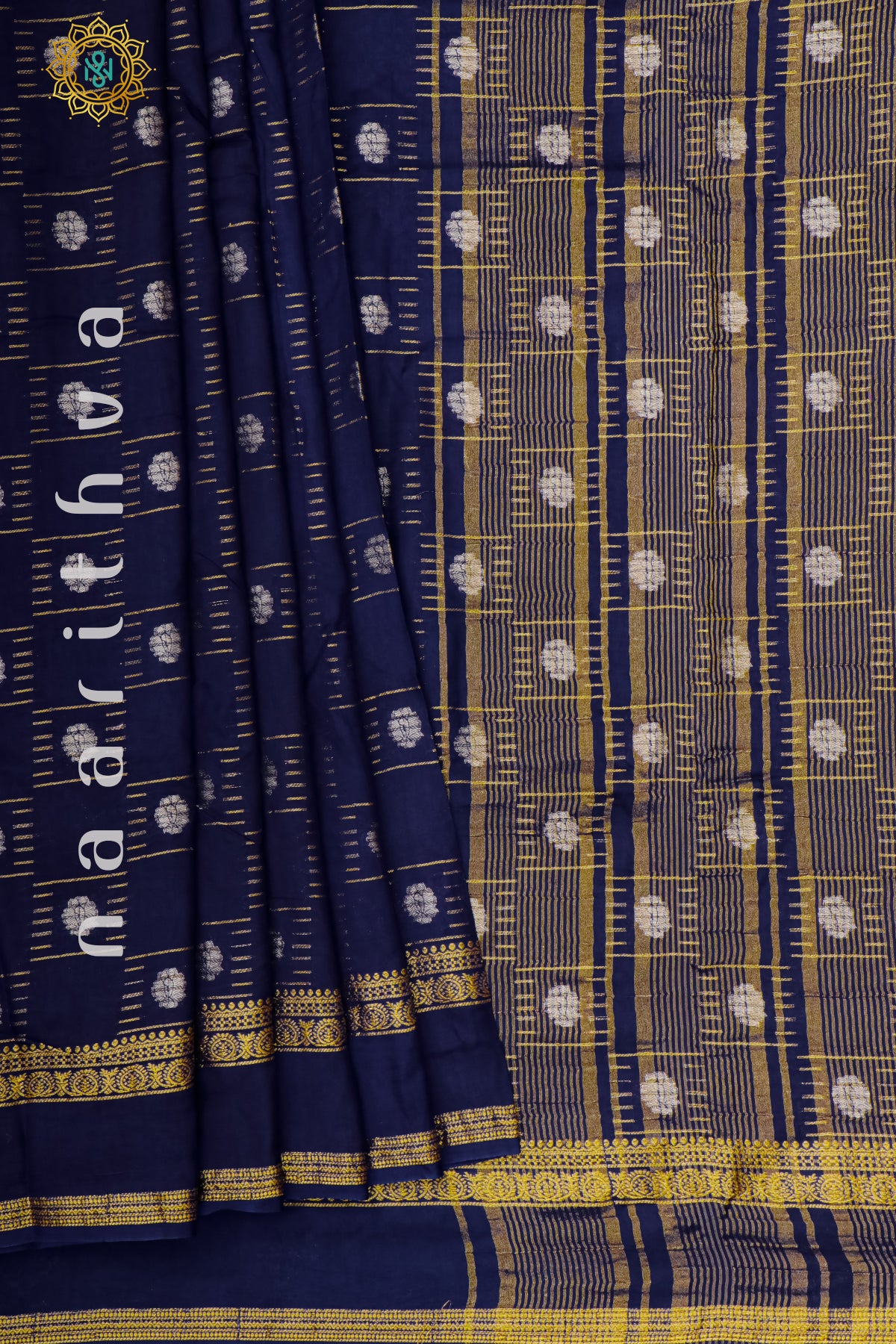 NAVY BLUE WITH GREEN - DOLA SILK