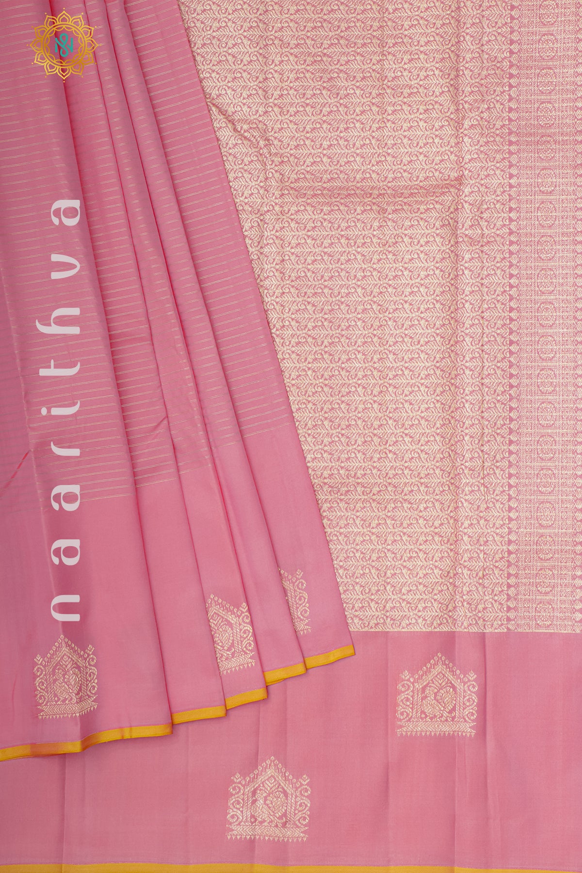 PEACHISH PINK WITH YELLOW - PURE KANJIVARAM SILK