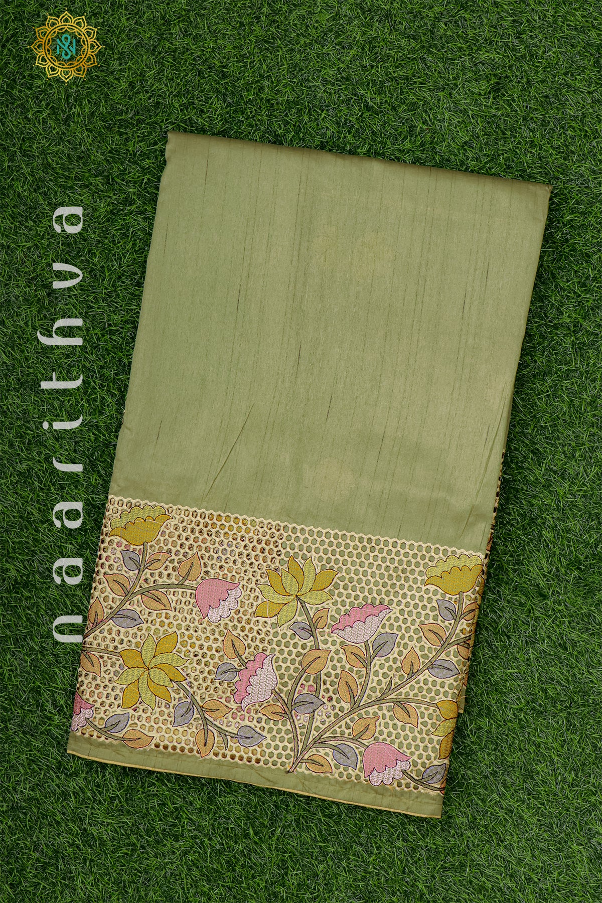 GREEN - SEMI TUSSAR SILK WITH CUT WORK