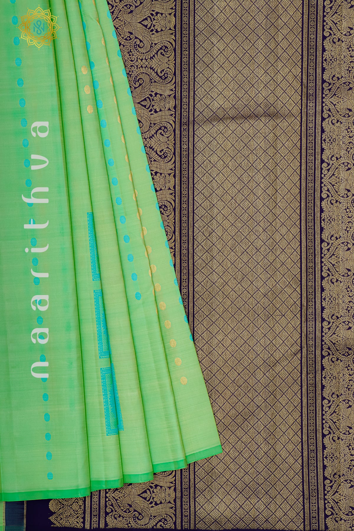 GREEN WITH NAVY BLUE - PURE KANJIVARAM SILK