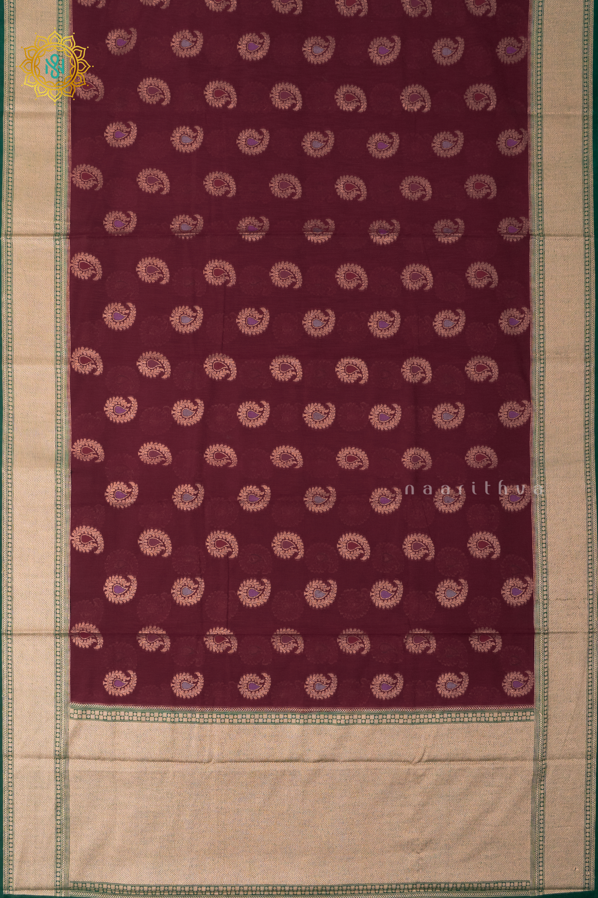 MAROON WITH GREEN - JUTE COTTON