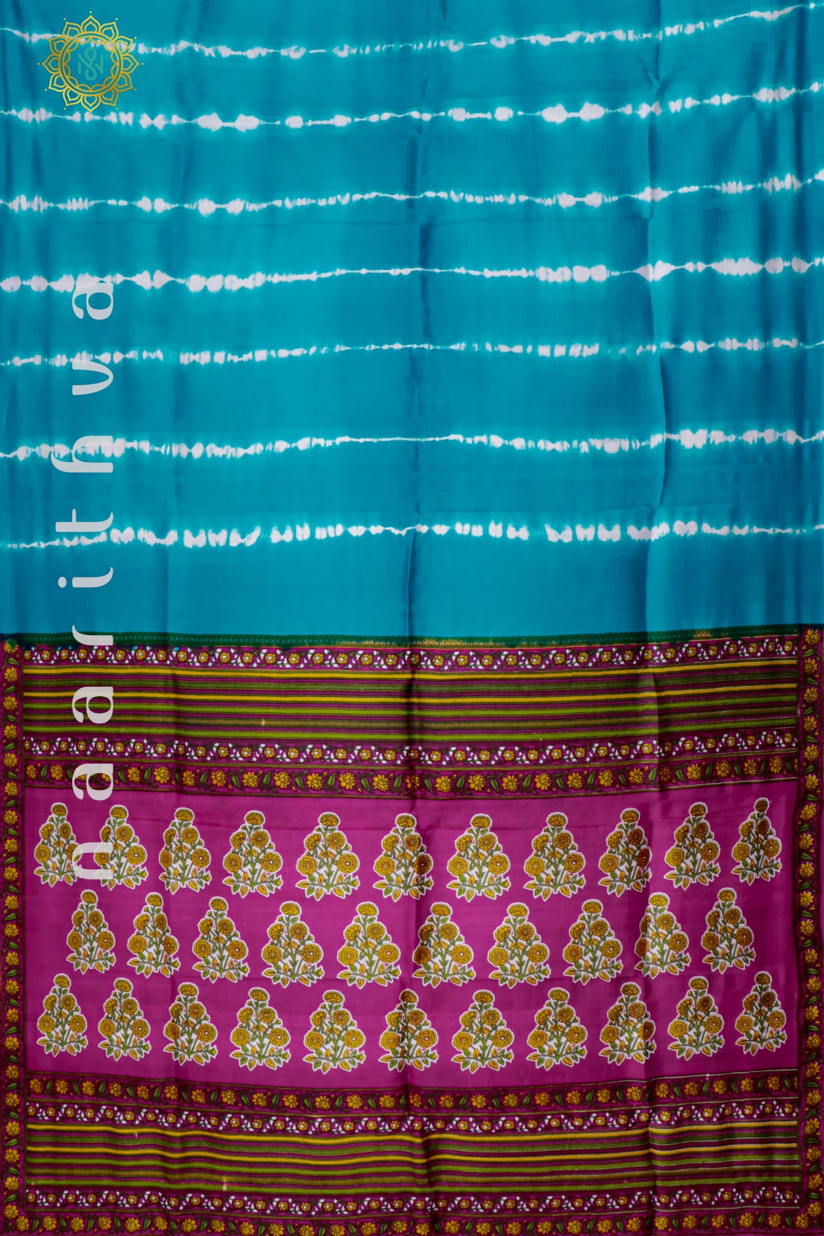 SKY BLUE WITH PINK - PURE MULBERRY SILK WITH DIGITAL PRINT