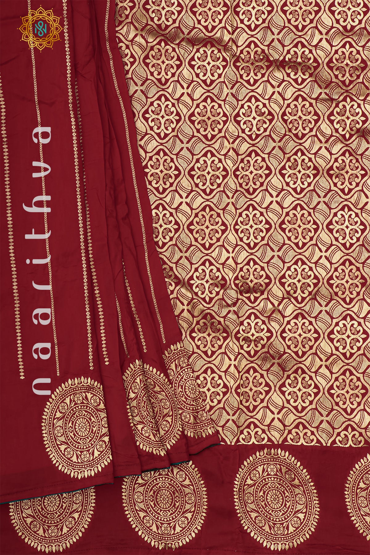 RED WITH BOTTLE GREEN - DOLA SILK