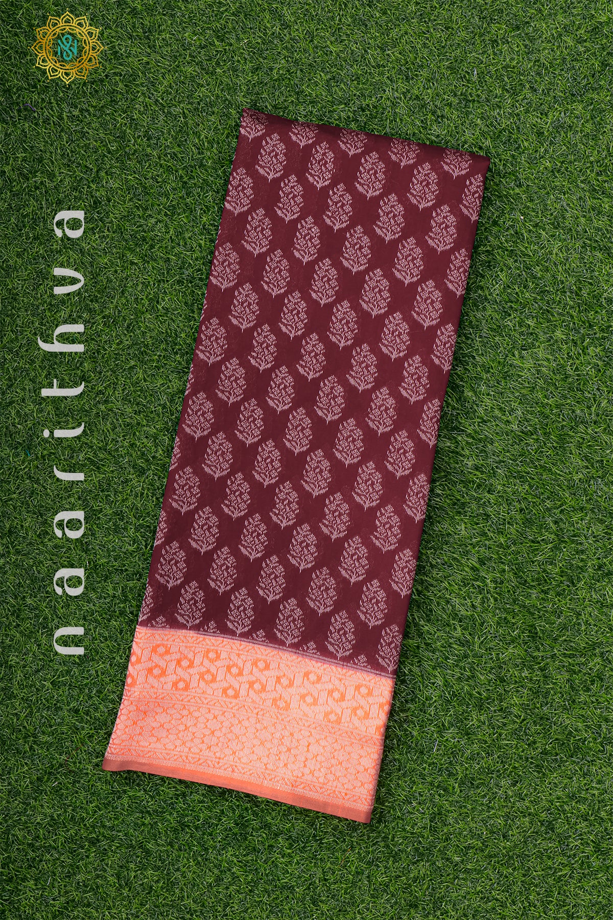 MAROON WITH PEACHISH ORANGE - JUTE COTTON