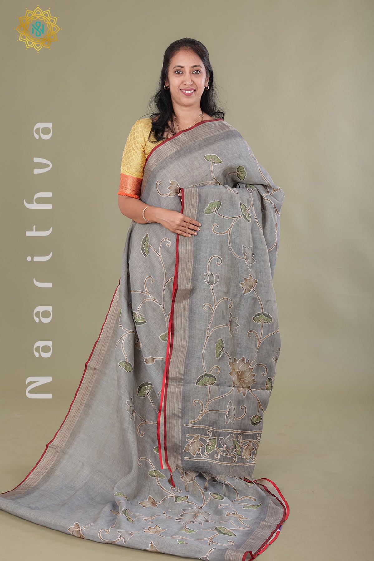 GREY - KALAMKARI LINEN TISSUE