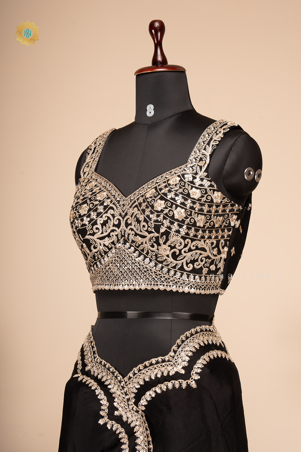 Black Chinnon Designer Wear Saree with Readymade Blouse