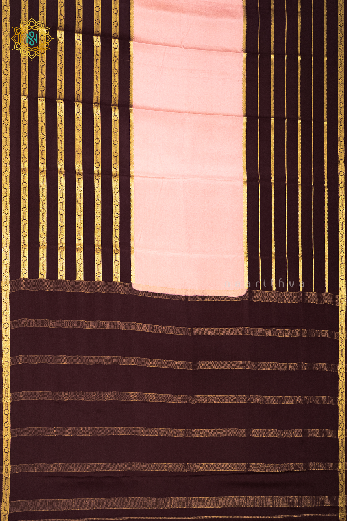 PEACH WITH BROWN - PURE MYSORE CREPE SILK