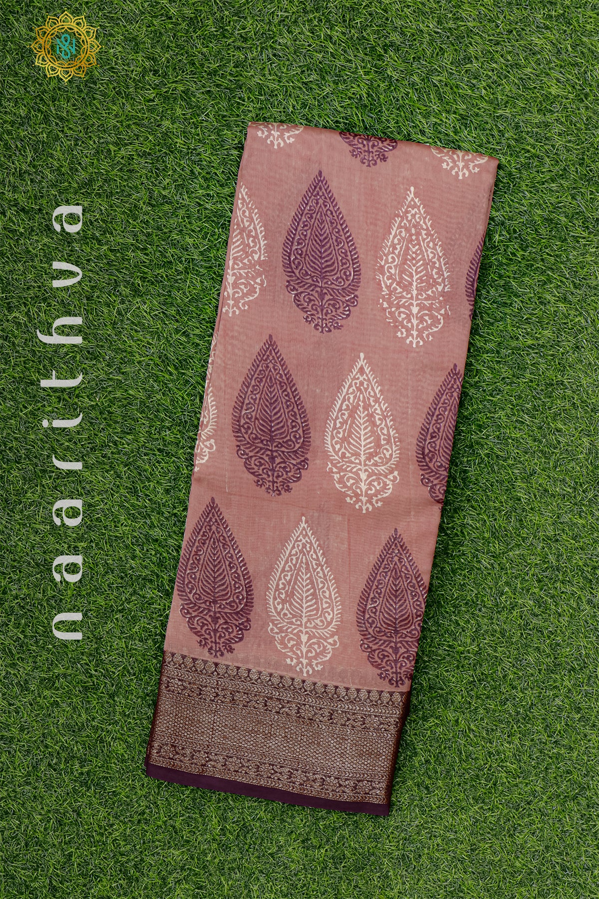 PEACH WITH MAROON - CHANDERI SILK COTTON