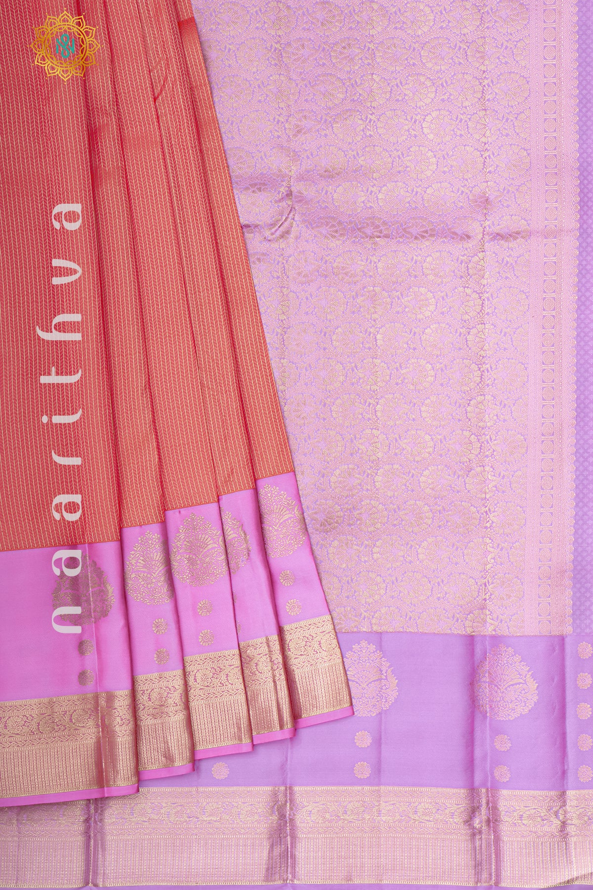 PEACH WITH PINK AND LAVENDER - PURE KANJIVARAM SILK