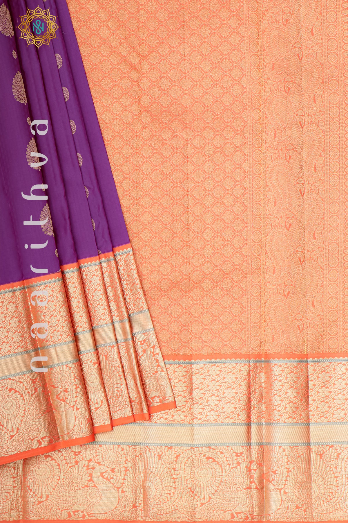 PURPLE WITH ORANGE - PURE KANJIVARAM SILK