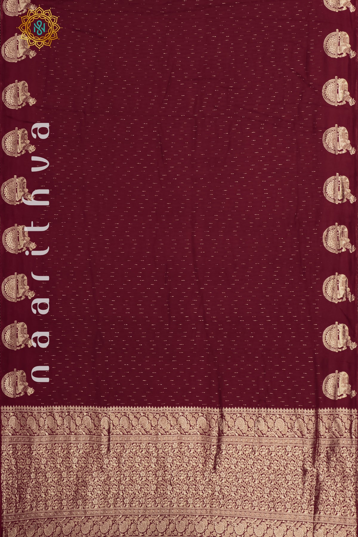 MAROON WITH GREEN - DOLA SILK