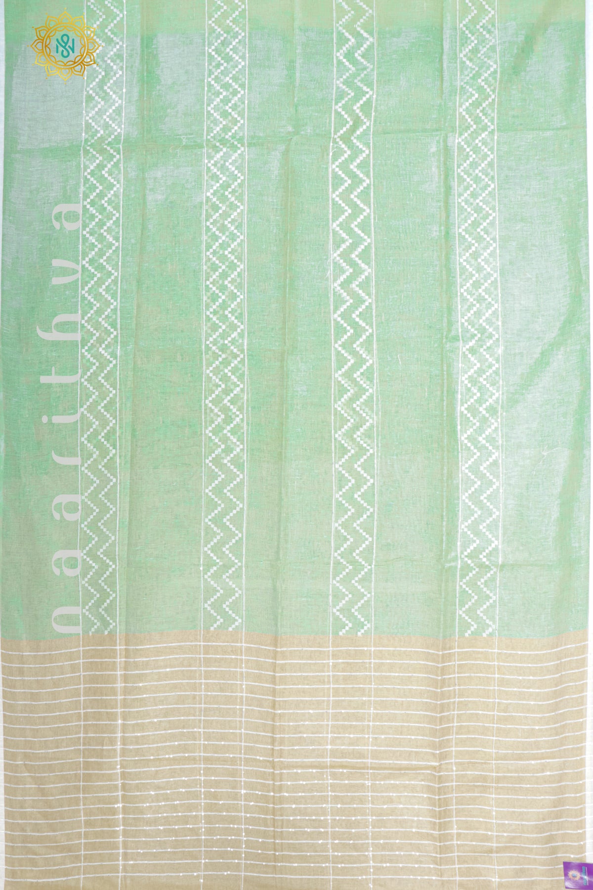 GREEN WITH BIEGE - PURE LINEN