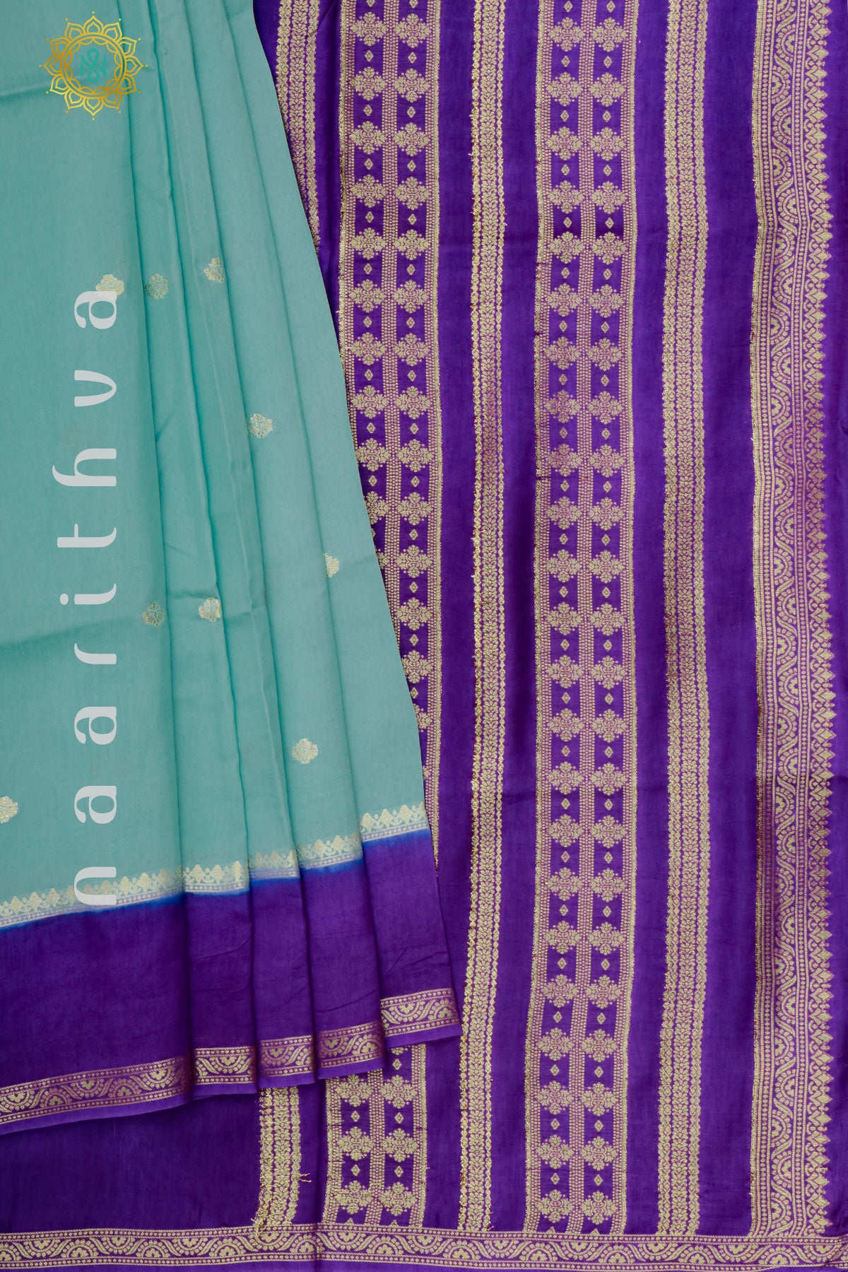 AQUA BLUE WITH PURPLE - SEMI CREPE