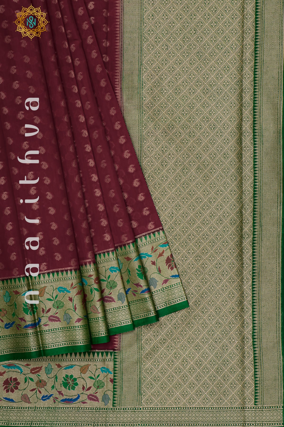 MAROON WITH GREEN - JUTE COTTON