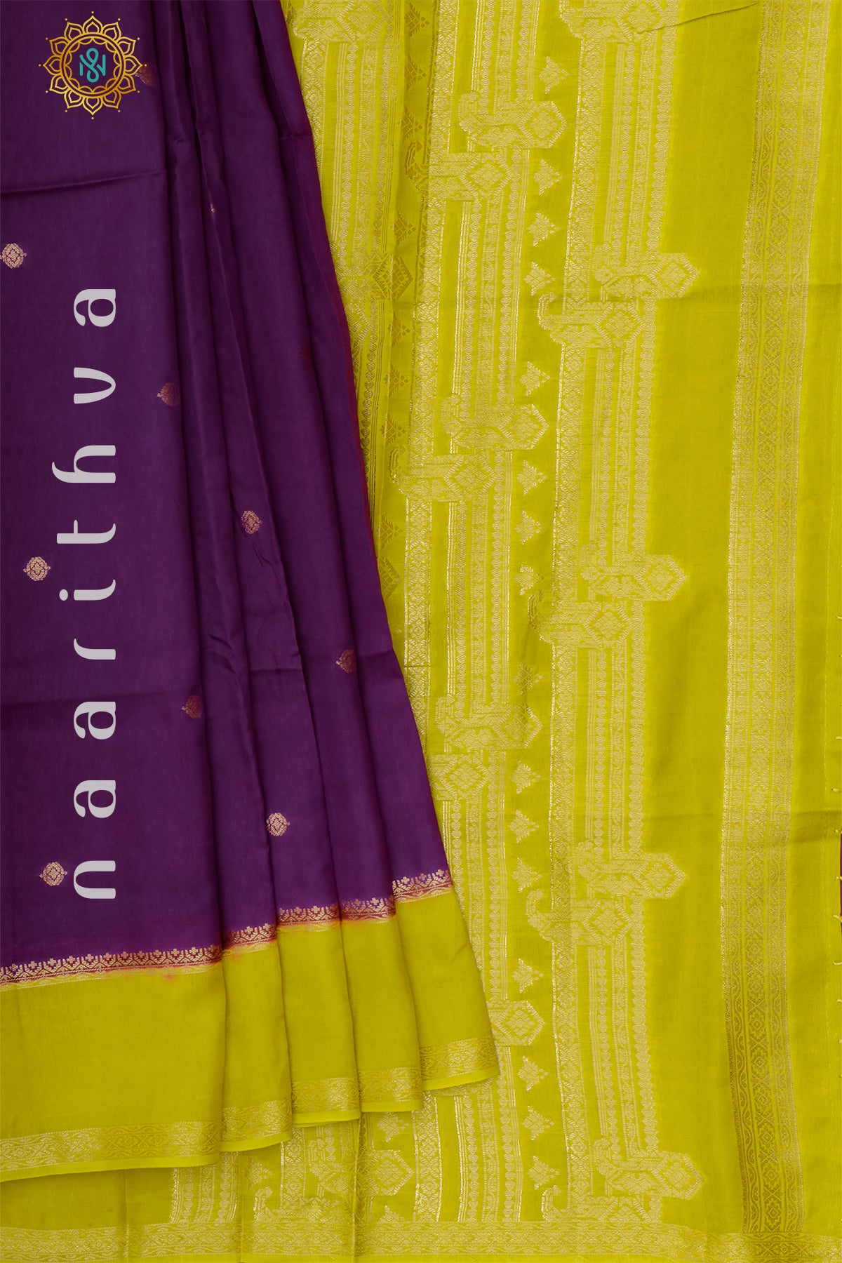 PURPLE WITH LEMON YELLOW - SEMI CREPE