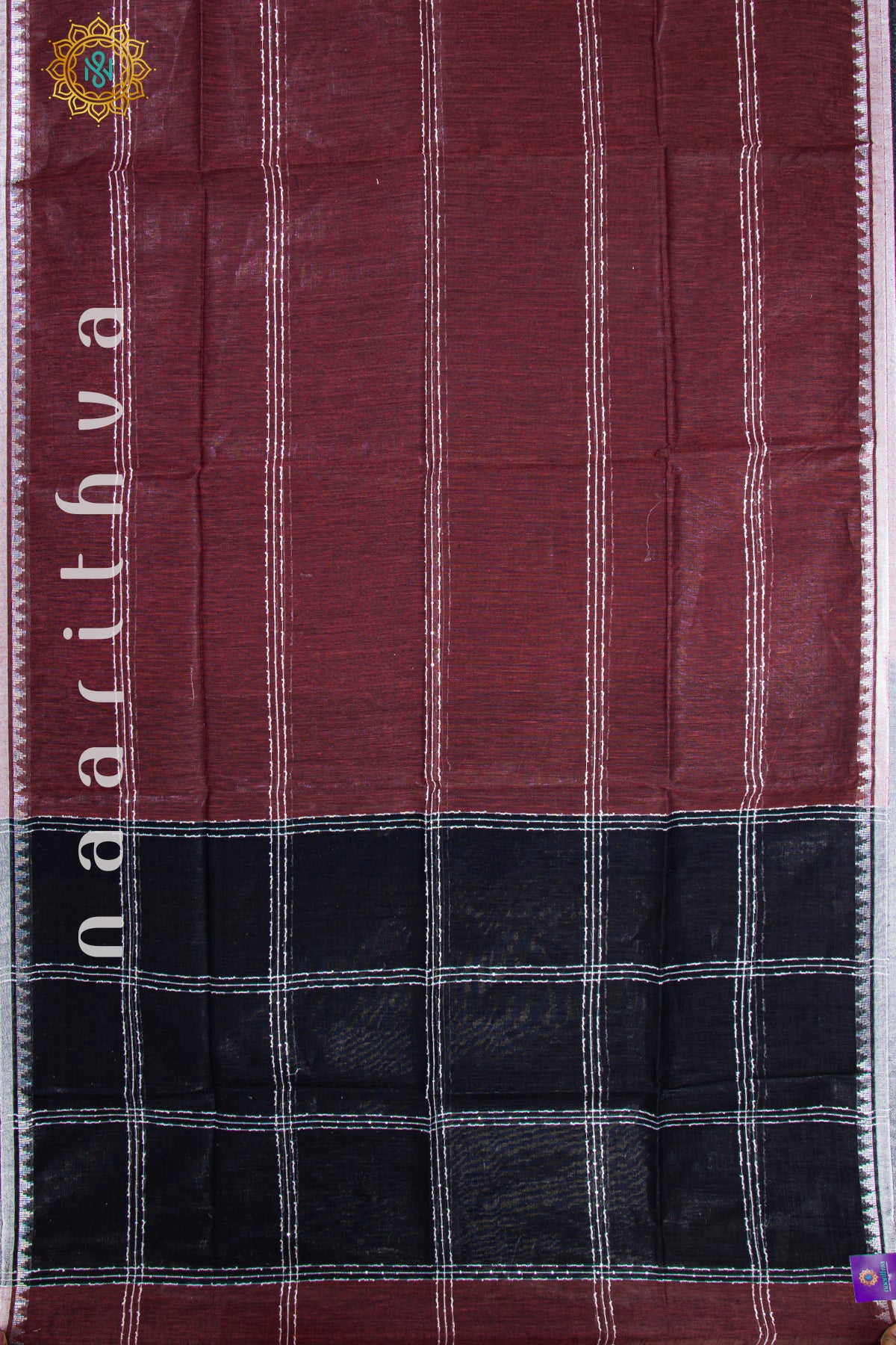 MAROON WITH BLACK - PURE LINEN