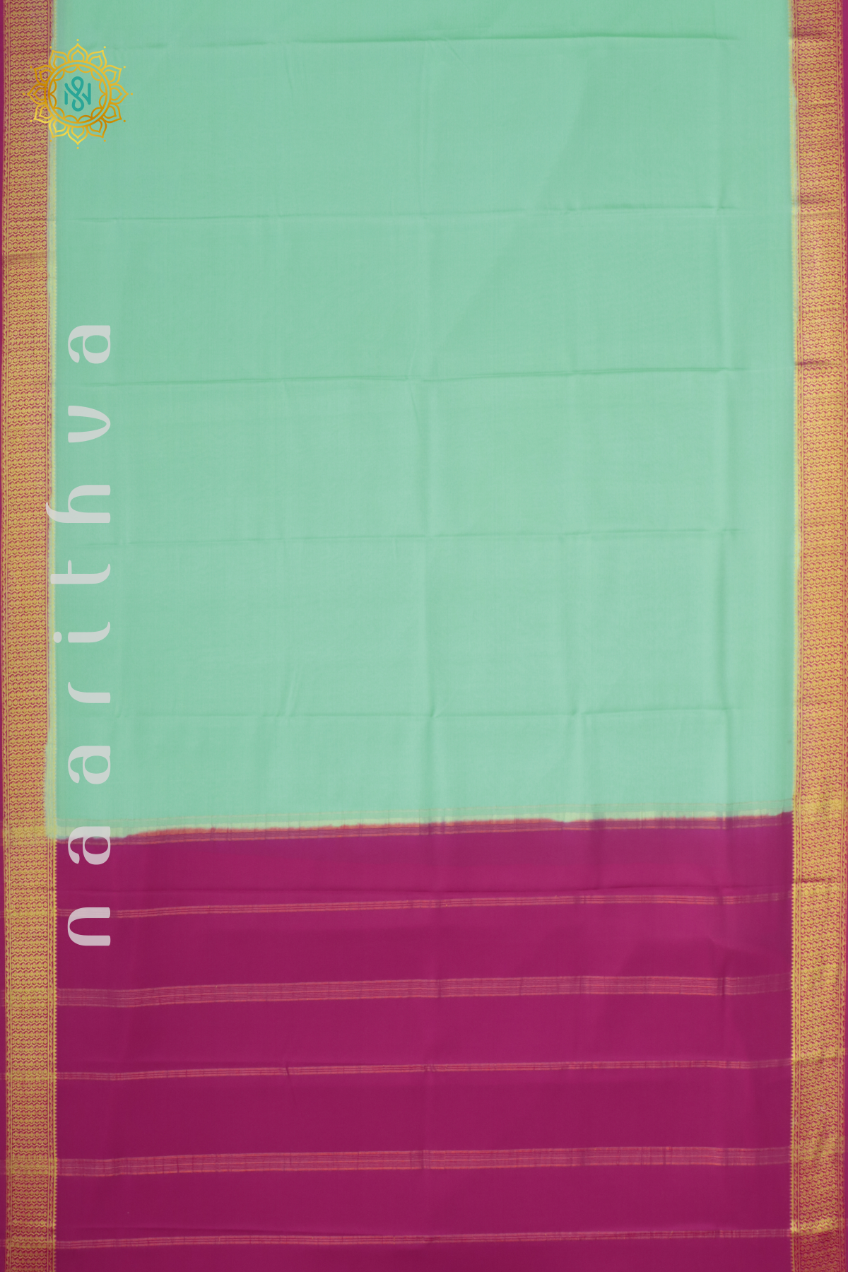 AQUA GREEN WITH PINK - PURE MYSORE CREPE SILK