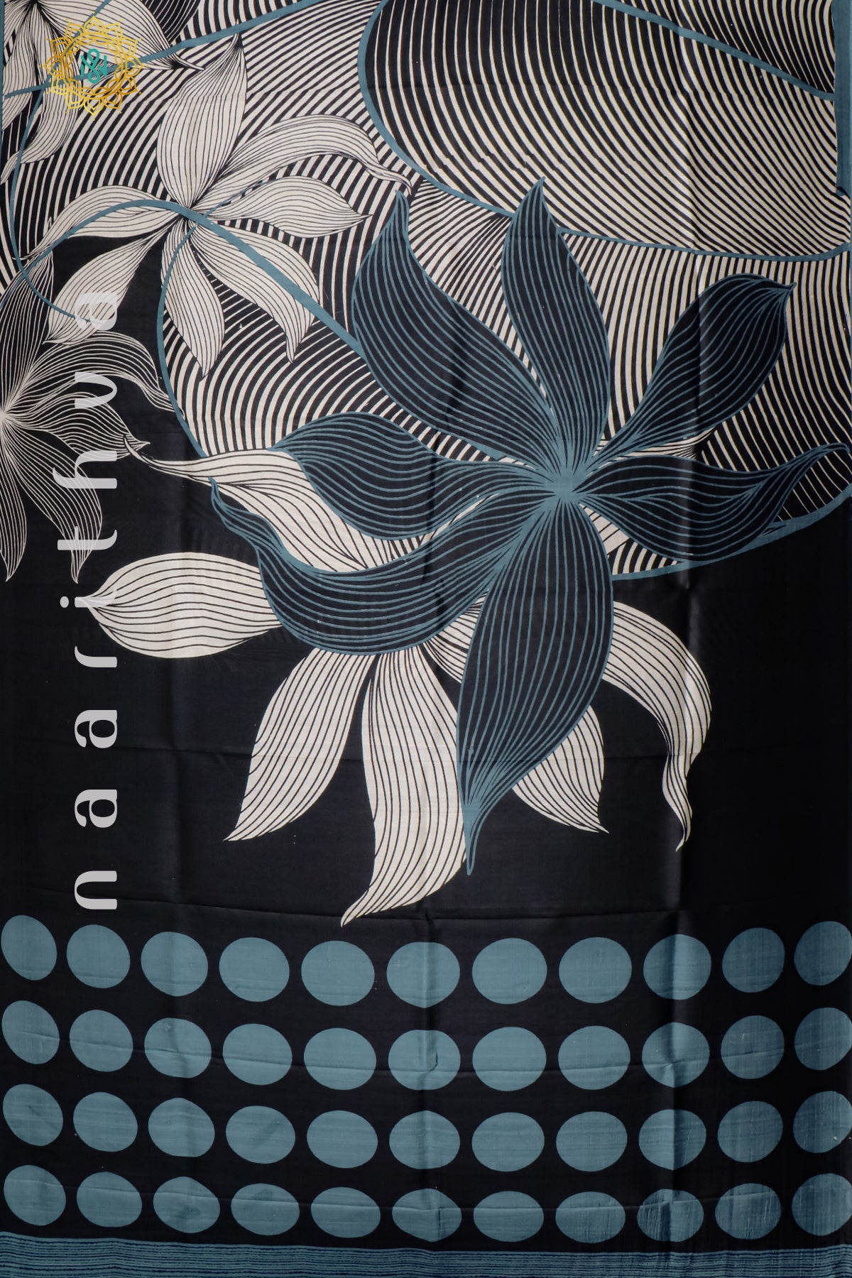 BLACK WITH BLUE - PURE MULBERRY SILK WITH DIGITAL PRINT