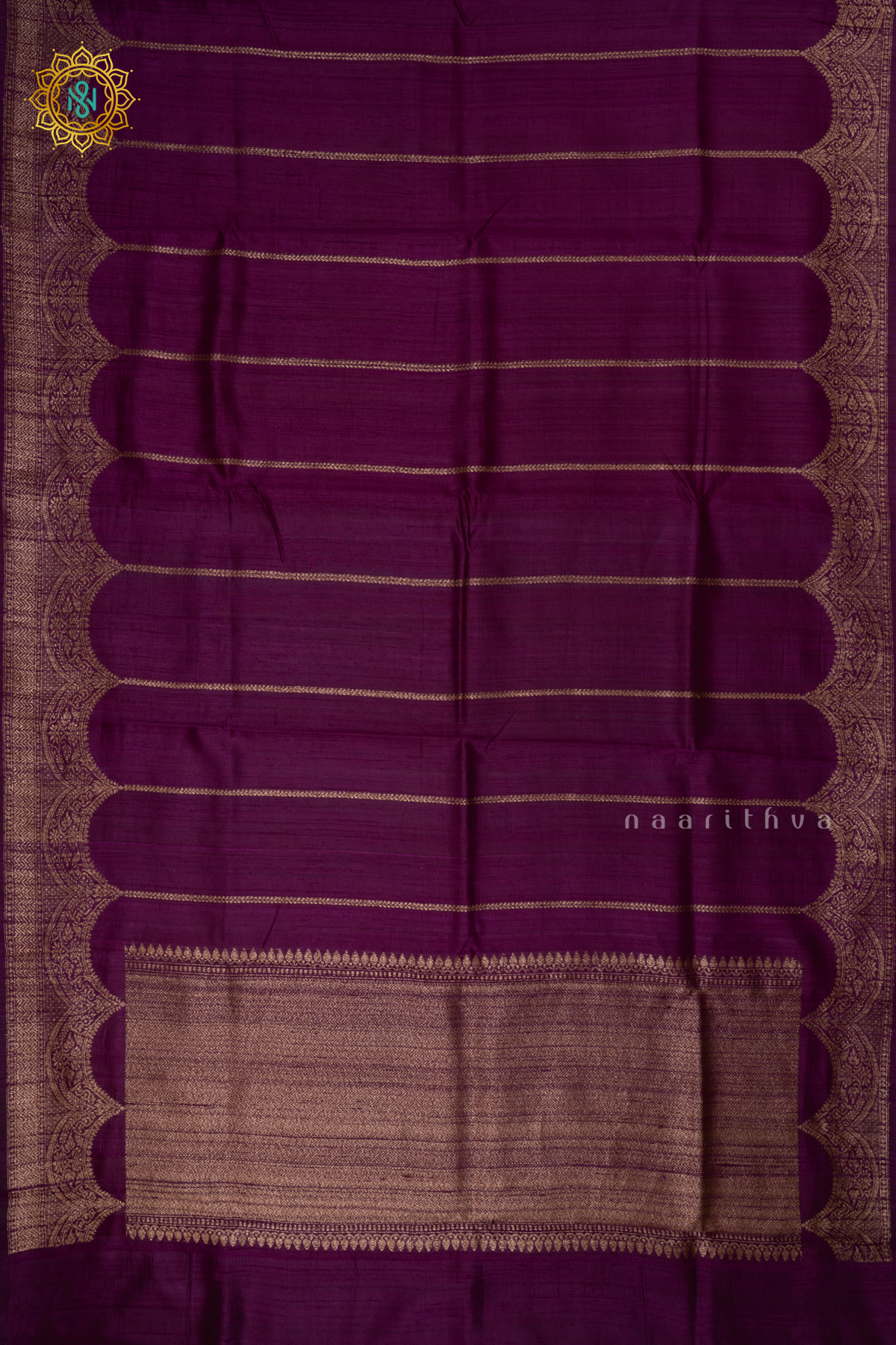 MAGENTA - PURE BANARASI RAW SILK SAREE WITH ALLOVER  ZARI STRIPES AND SCALLOP BORDER