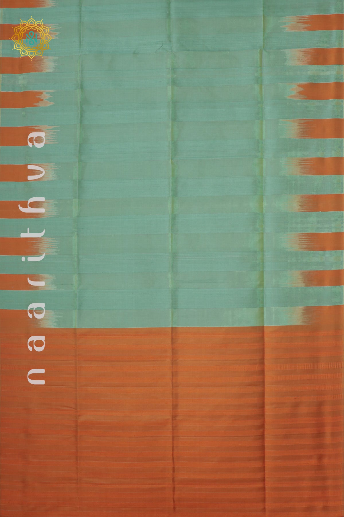 AQUA GREEN WITH ORANGE - PURE KANJIVARAM SOFT SILK