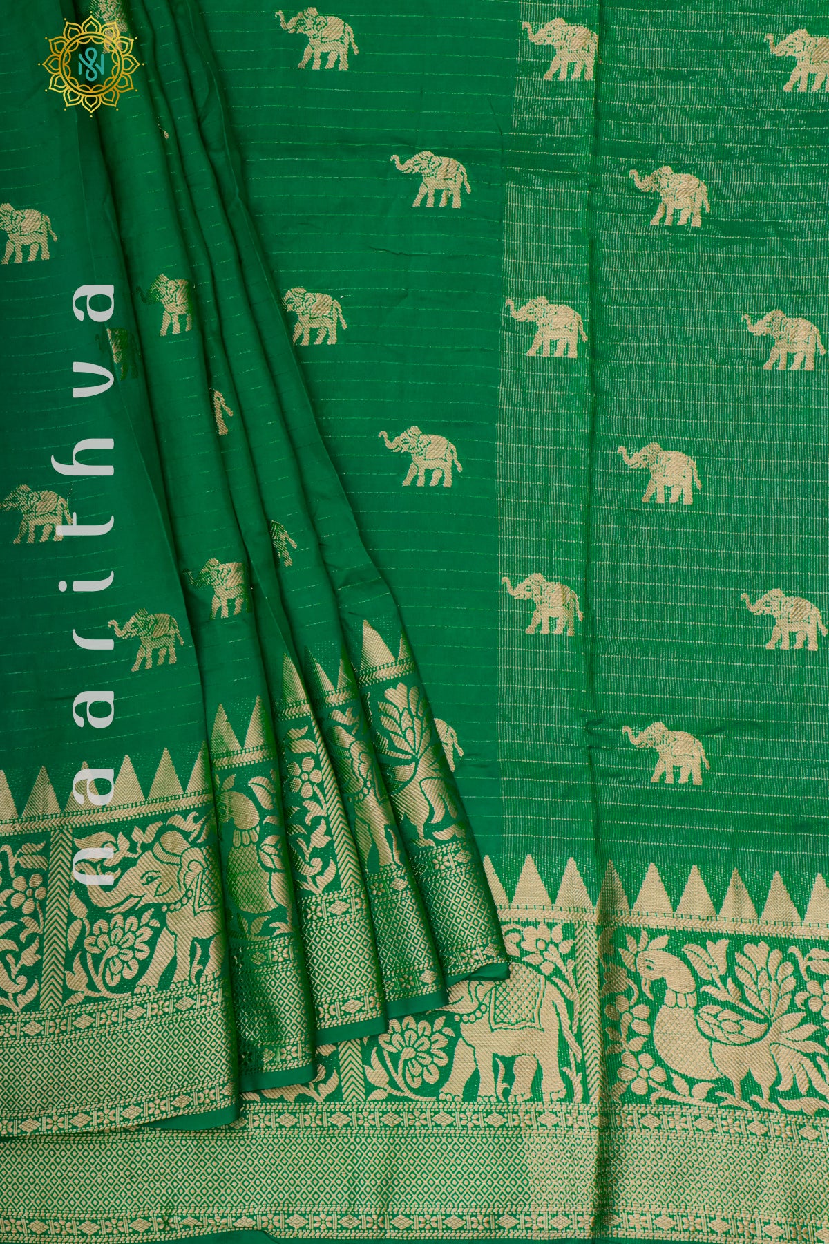 GREEN WITH NAVY BLUE - DOLA SILK