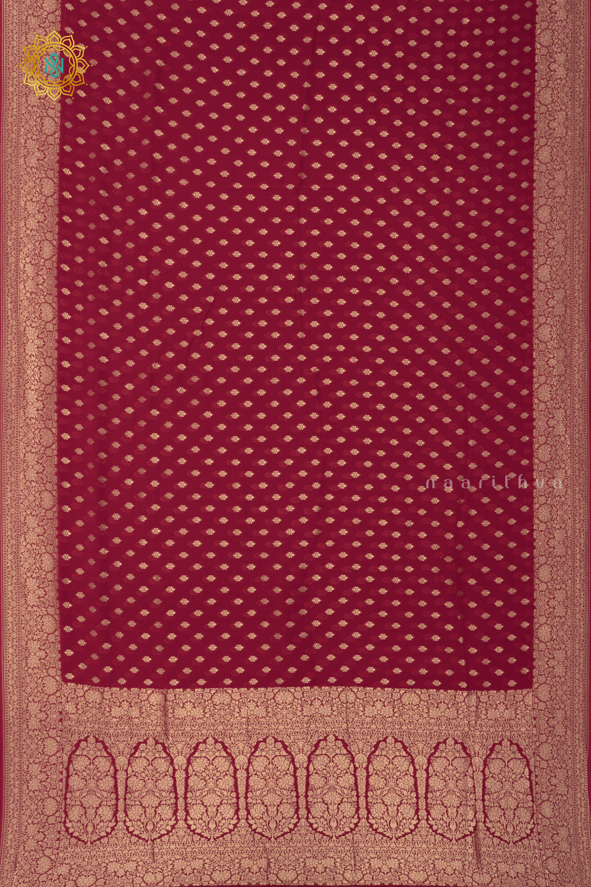 RED WITH GREEN - SEMI GEORGETTE