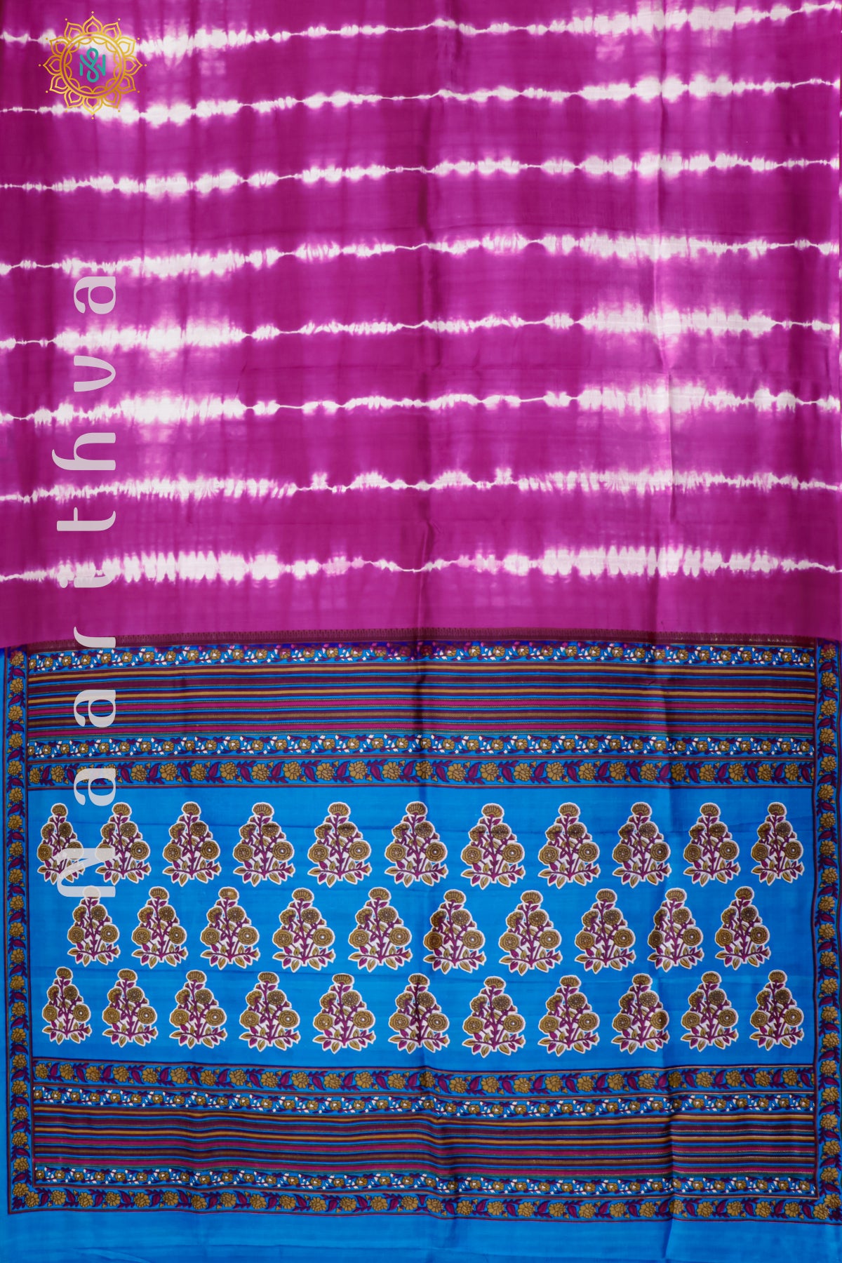 PINK WITH SKY BLUE - PURE MULBERRY SILK WITH DIGITAL PRINT