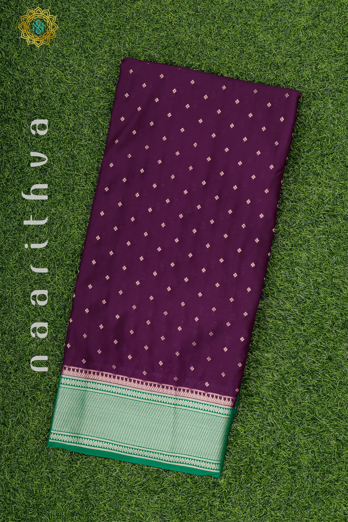 PURPLE WITH GREEN - SEMI MYSORE CREPE SILK