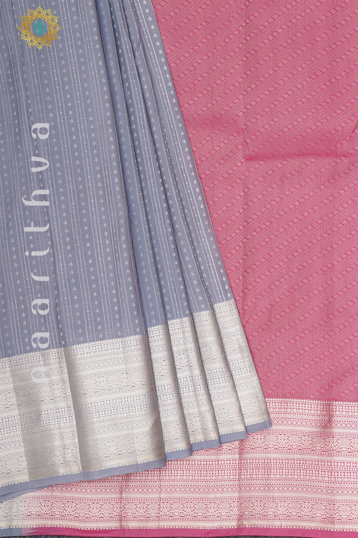 GREY WITH LIGHT PINK - KANJIVARAM PURE MIX