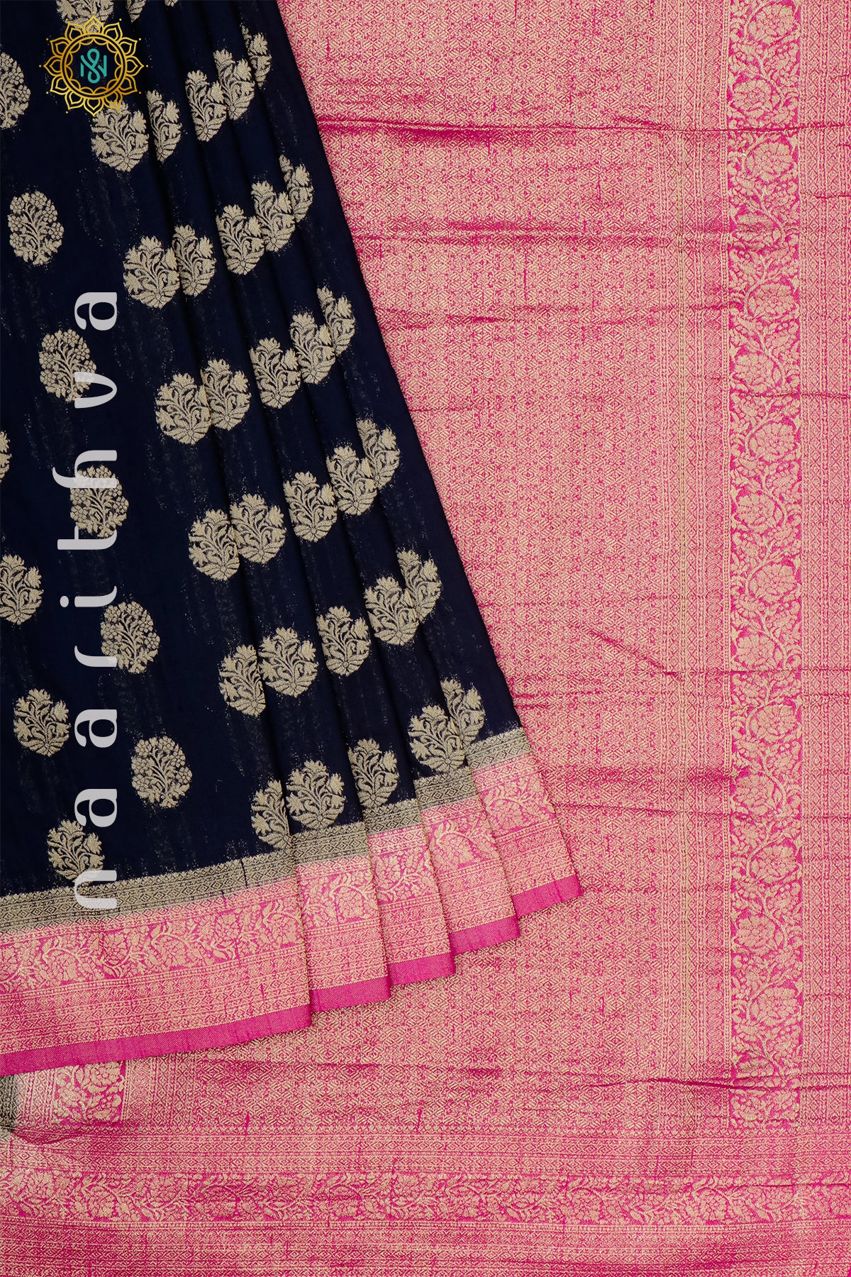 BLACK WITH PINK - SEMI CREPE GEORGETTE