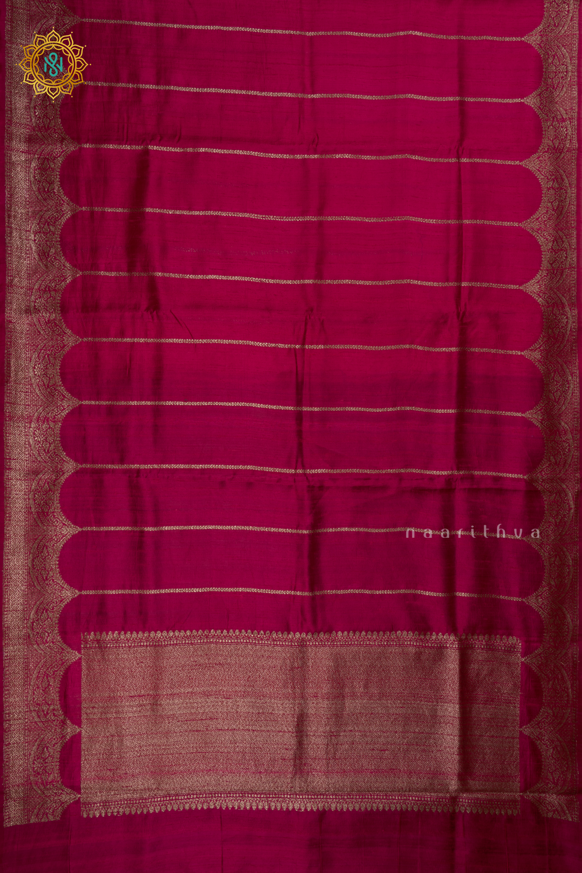 PINK - PURE BANARASI RAW SILK SAREE WITH ALLOVER  ZARI STRIPES AND SCALLOP BORDER