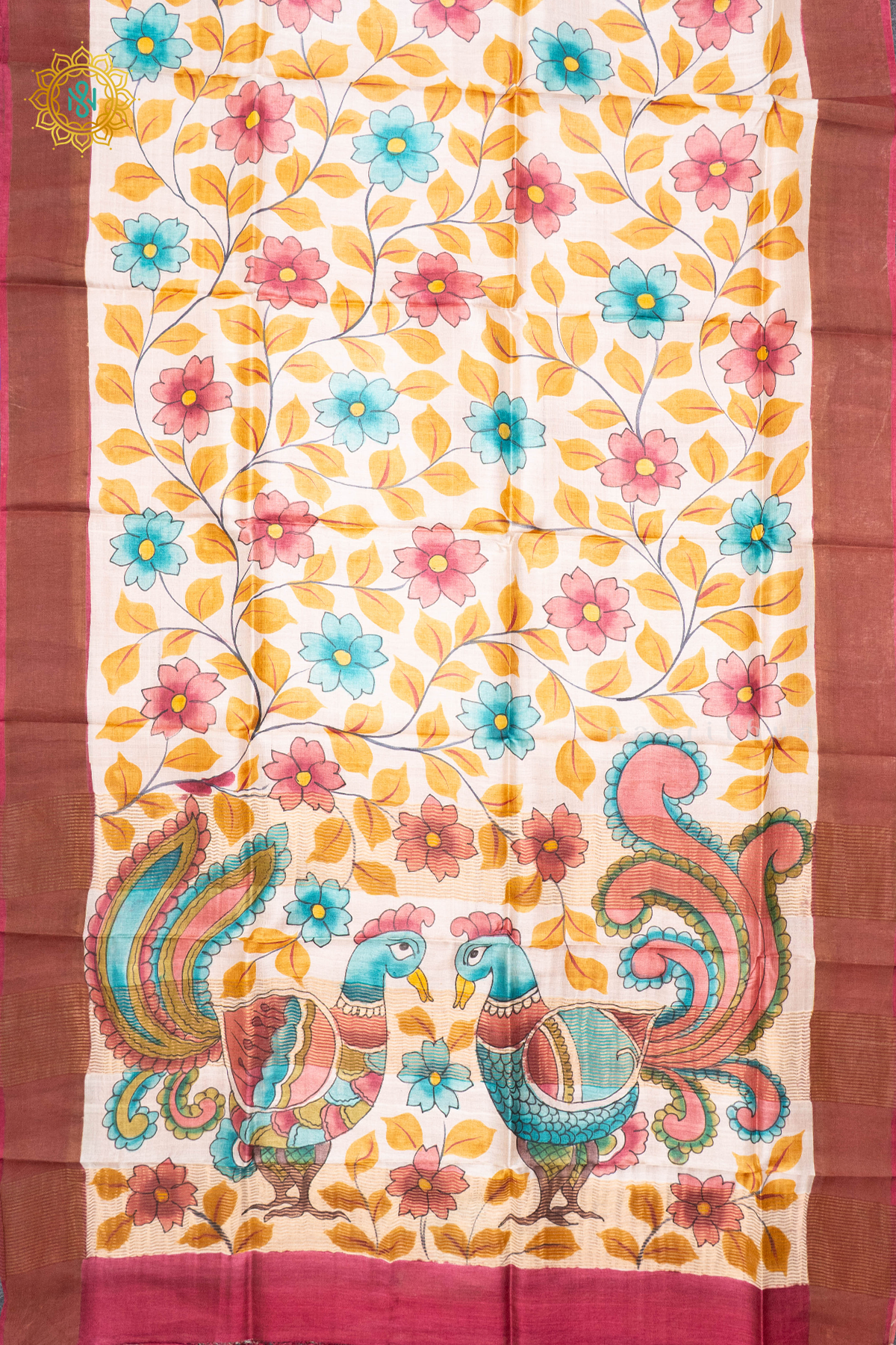 LIGHT PINK - PURE TUSSAR SILK WITH HAND PAINTED