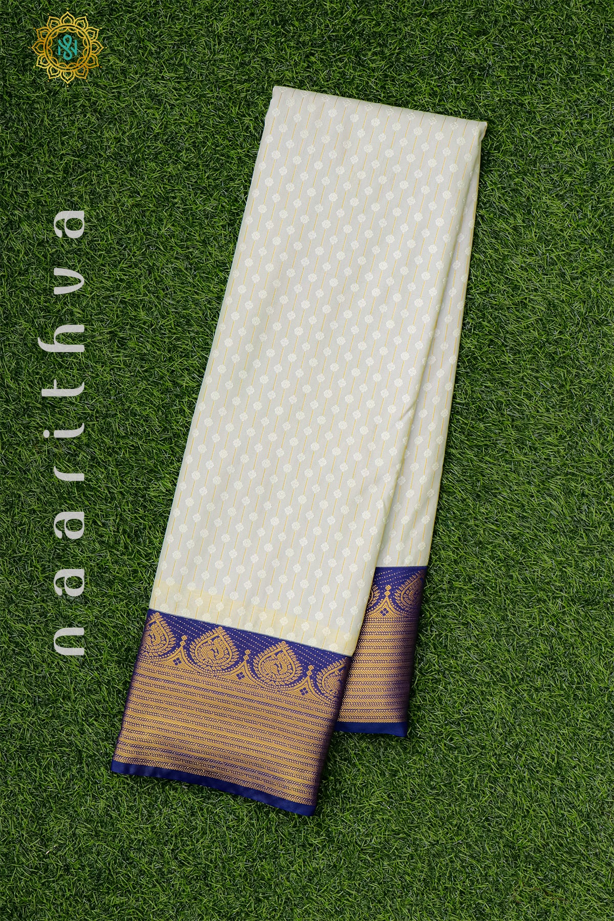 WHITE WITH ROYAL BLUE - SEMI KANCHI