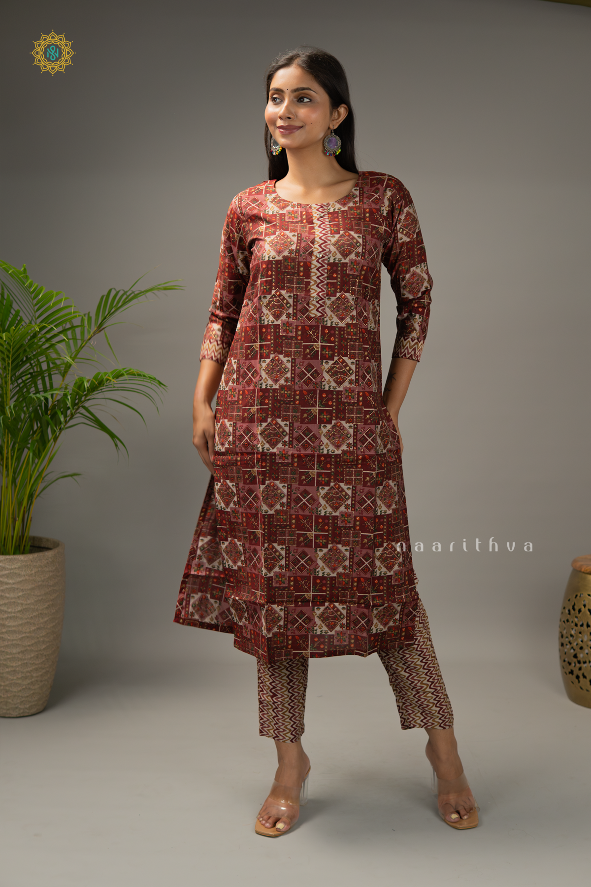 MAROON - RAYON 3PC SALWAR SUIT WITH PRINTED TOP, BOTTOM & DUPATTA
