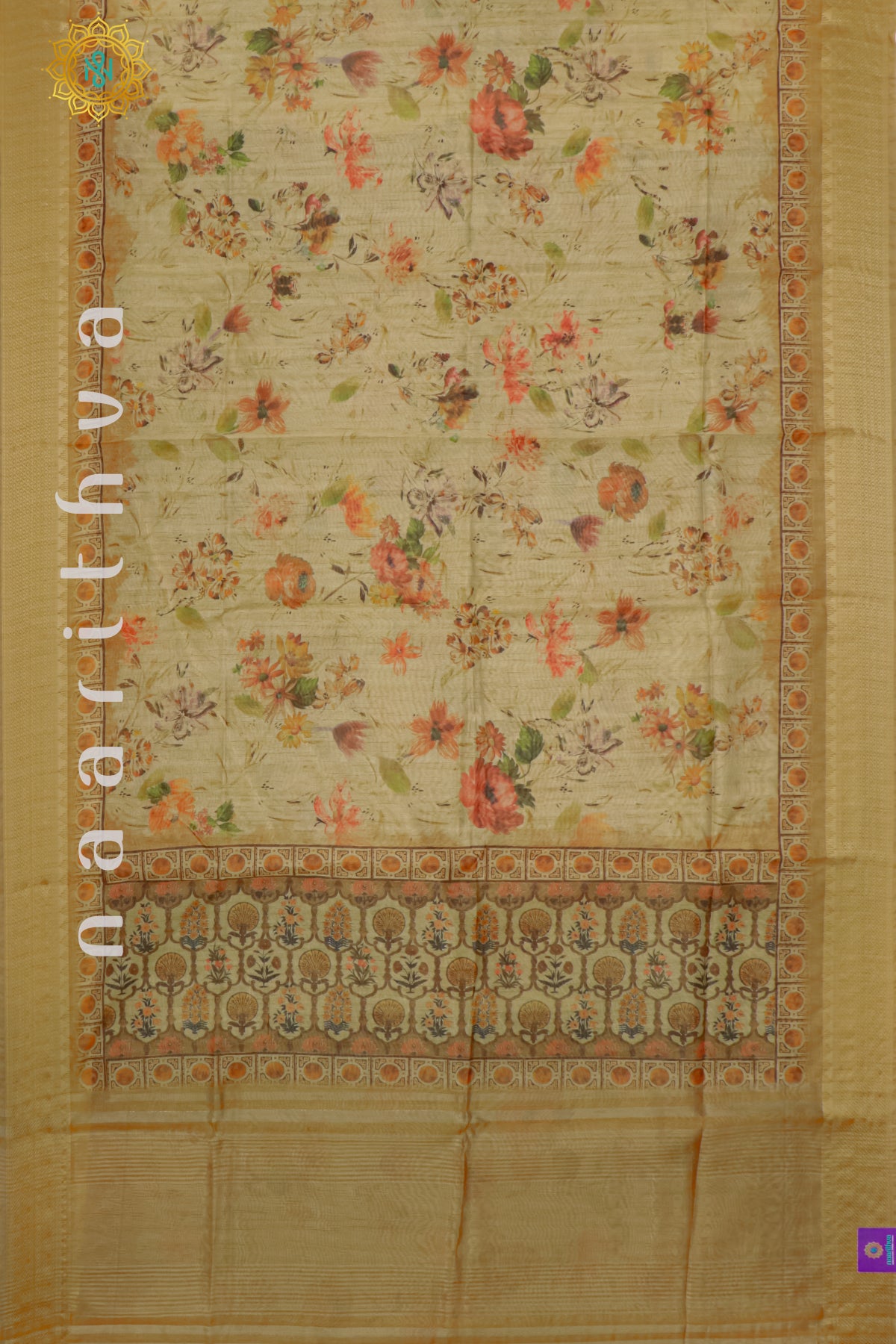 BEIGE WITH MUSTARD - SEMI TUSSAR SILK