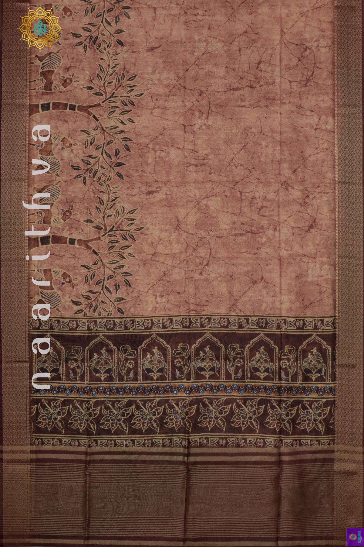 PEACH WITH BROWN - SEMI TUSSAR SILK