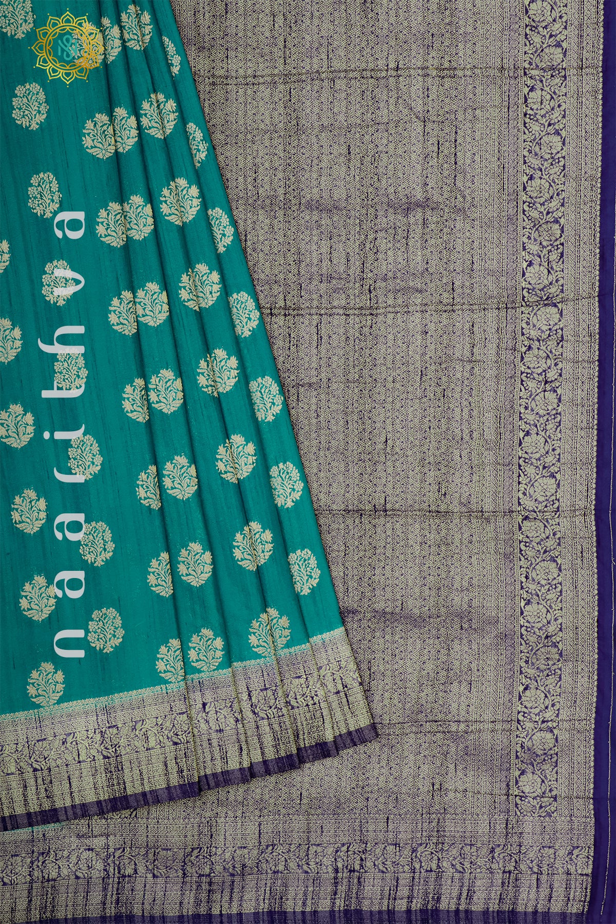 CYAN GREEN WITH NAVY BLUE - SEMI CREPE GEORGETTE