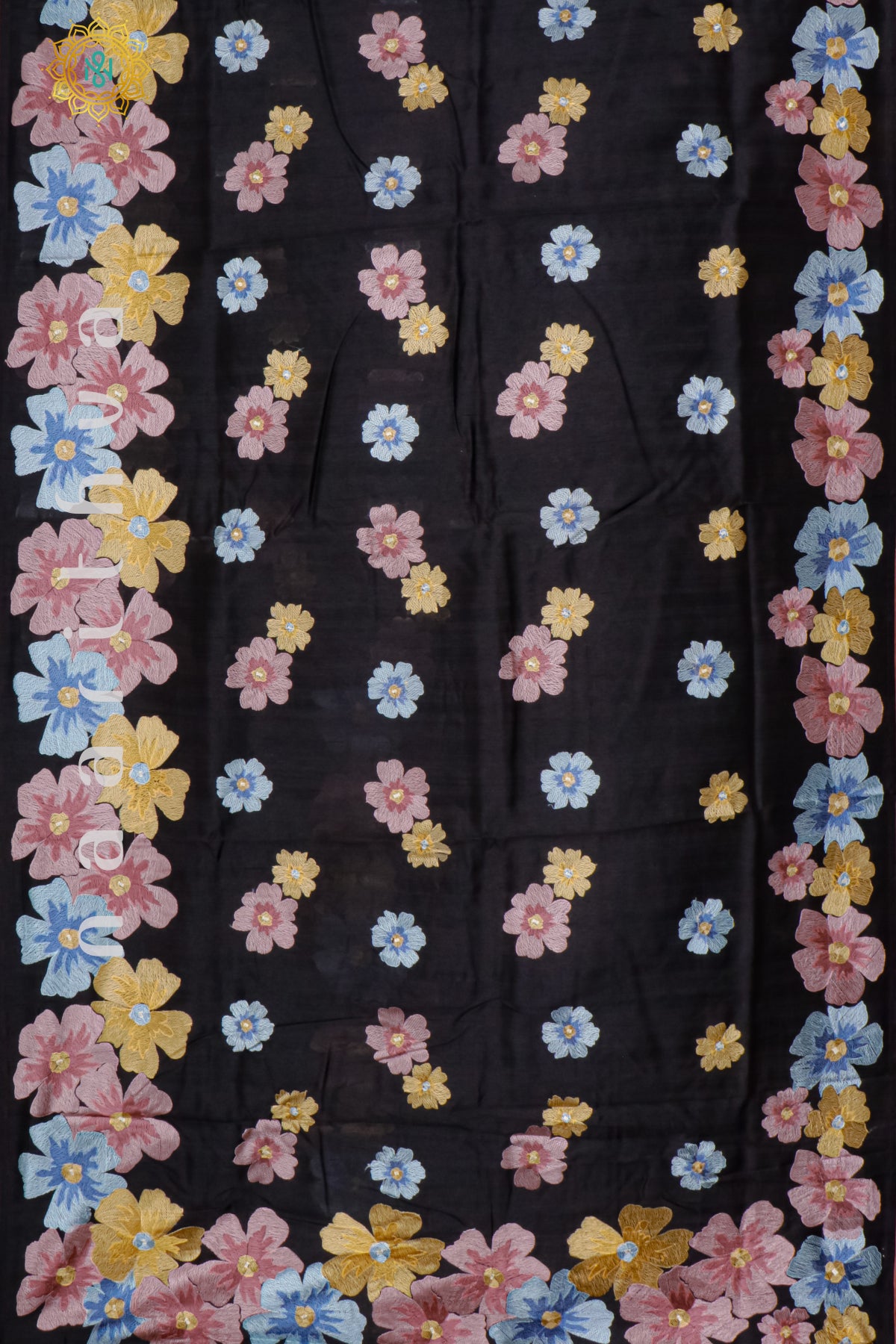 BLACK - SEMI TUSSAR SILK WITH EMBROIDER