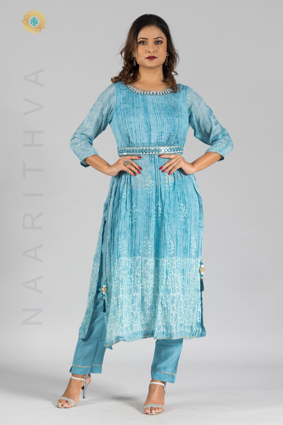 BLUE & WHITE - PARTY WEAR NAYRA CUT SALWAR SUIT WITH PARALLEL CUT PANT &  DUPATTA