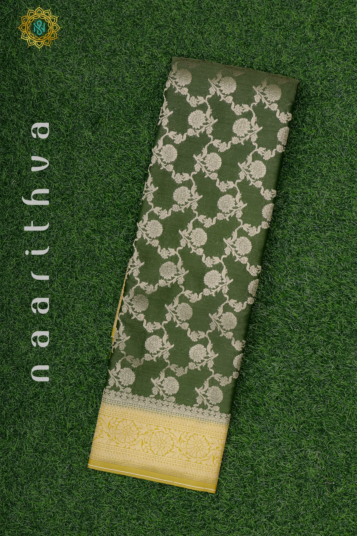 BOTTLE GREEN WITH LEMON YELLOW - SEMI TISSUE GEORGETTE