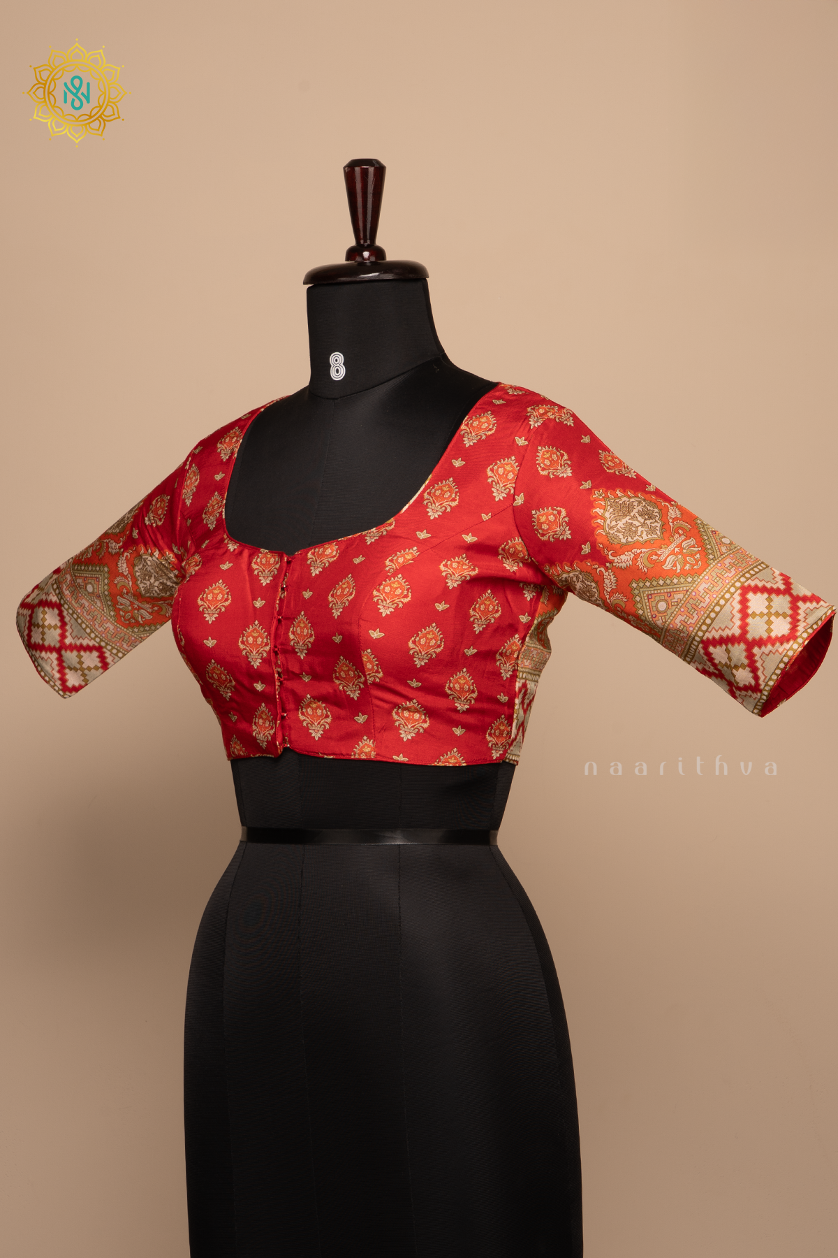 Red - Dola Silk Readymade Blouse Allover Prints On the Body