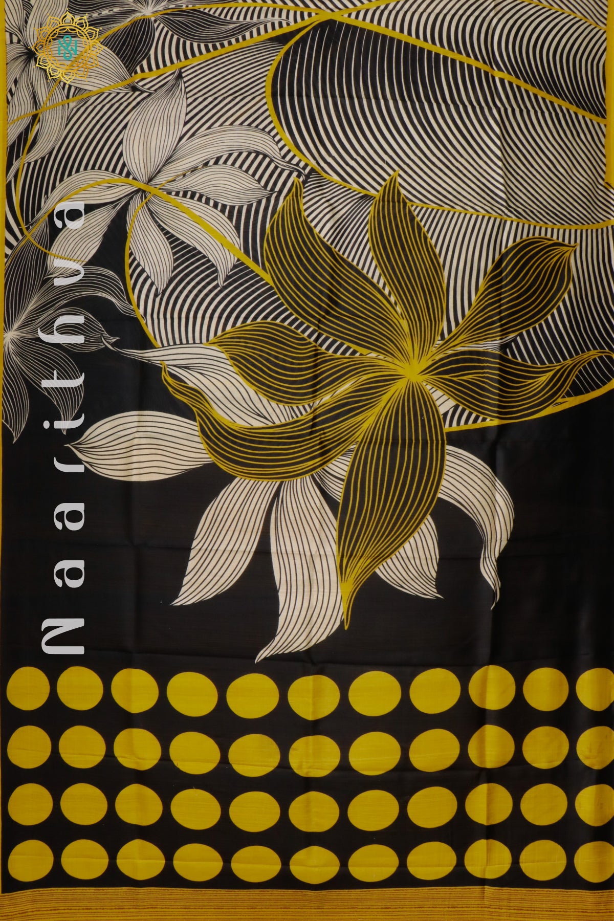 BLACK WITH YELLOW - PURE MULBERRY SILK WITH DIGITAL PRINT