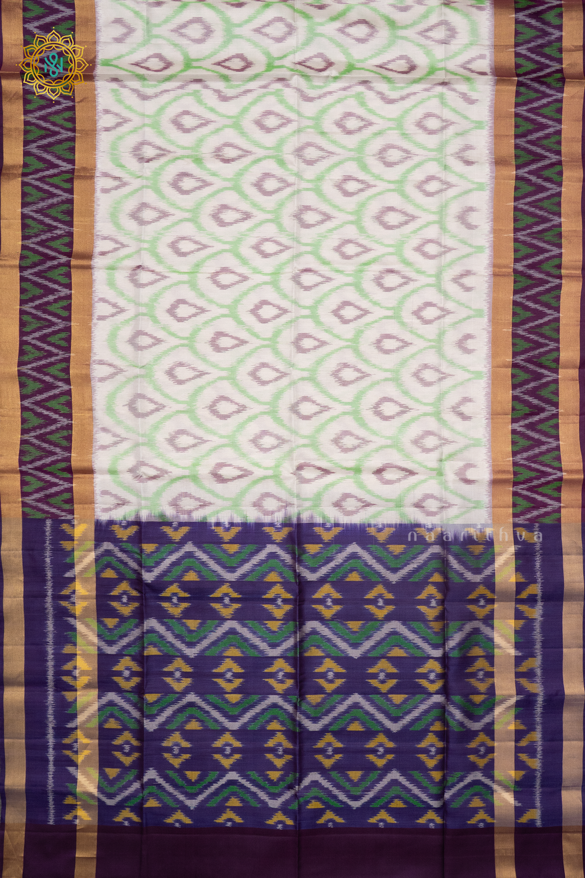 WHITE WITH PURPLE - PURE KANJIVARAM IKAT SOFT SILK
