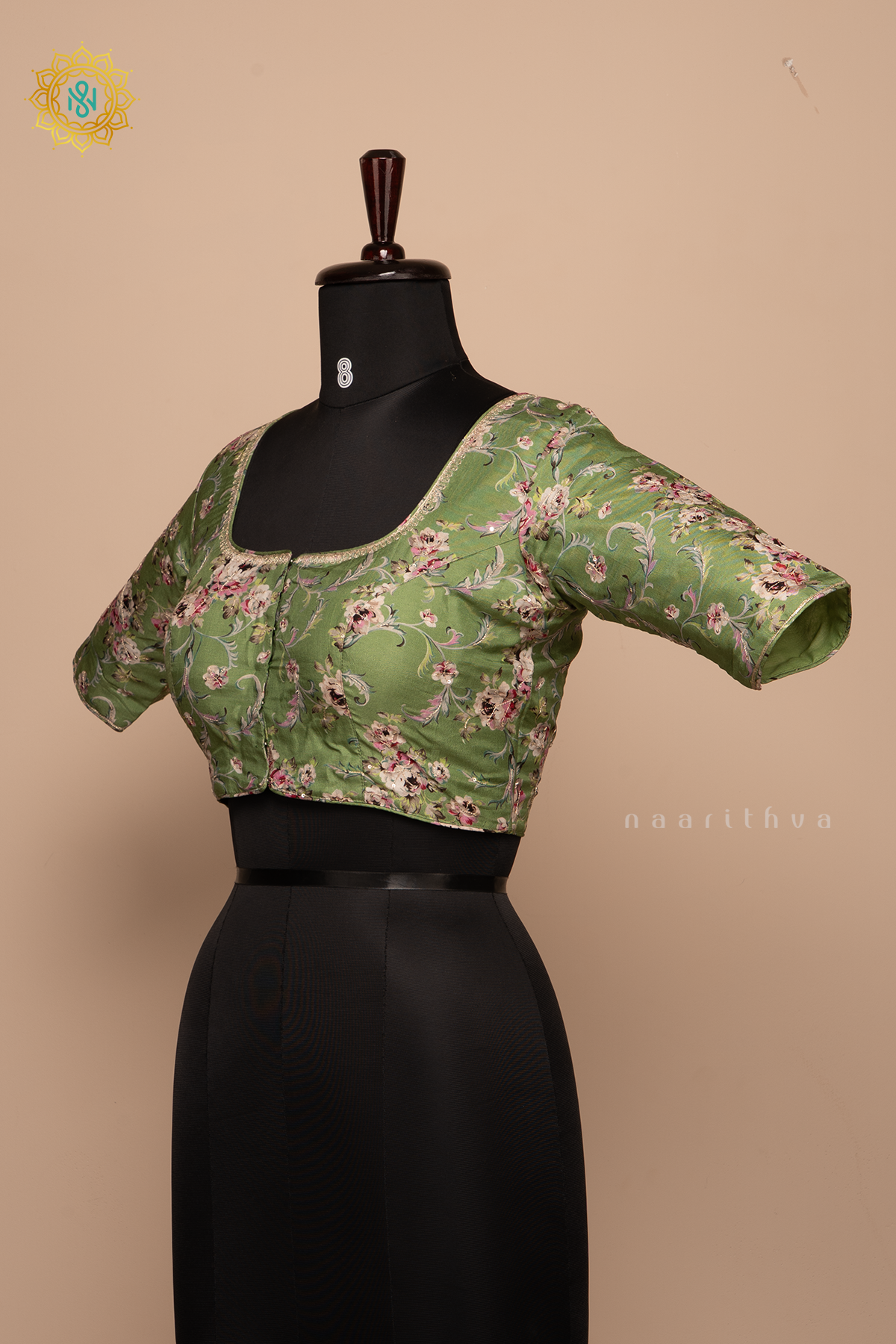 GREEN - PRINTED DOLA SILK READYMADE BLOUSE