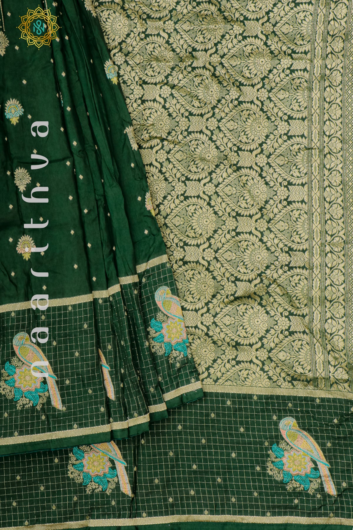 BOTTLE GREEN WITH PARROT GREEN - DOLA SILK