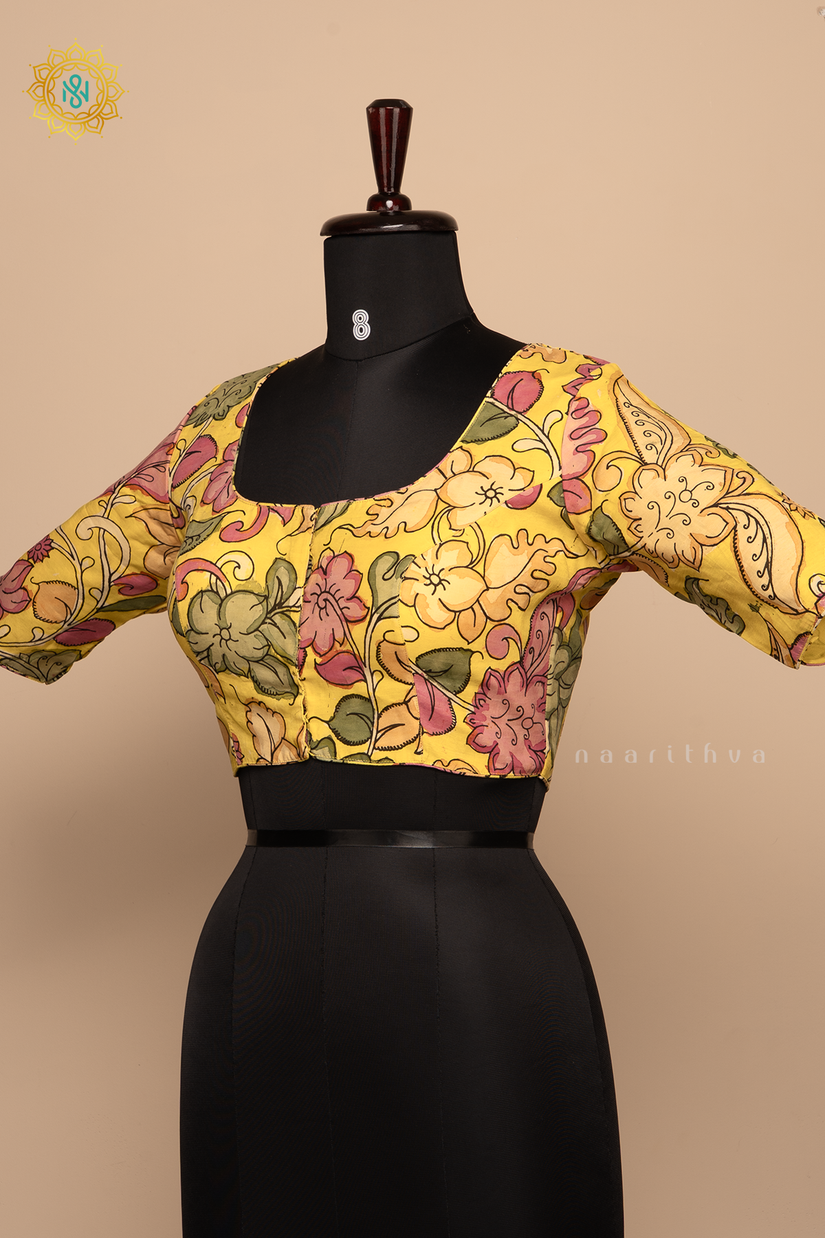 Yellow - Pure Silk Hand painted Pen kalamkari readymade blouse
